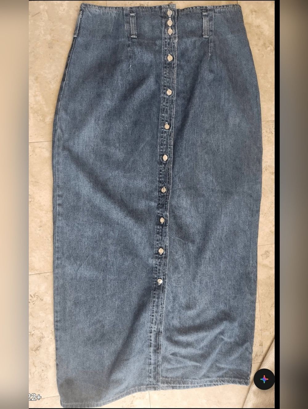K22 Hunt Club Vintage Button Down Jean Skirt in Medium wash blue denim